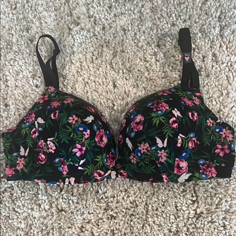 Victoria's Secret Black and Pink Floral Bra